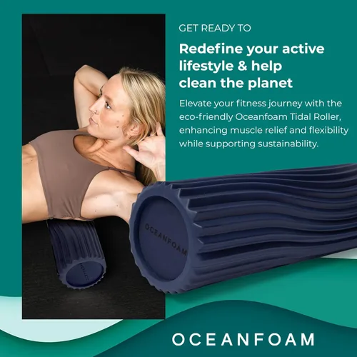 Miniatura 3 de Oceanfoam Tidal Roller - Azul Marino Oscuro - Rodillo de espuma para masaje muscular para dolor de espalda y estiramiento - Textura de onda ancha