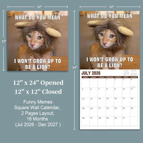 Miniatura 3 de Calendario de pared 2026 – enero 2026 – diciembre 2026, calendario divertido de gato 2026, calendario de 12 meses, fotos divertidas de memes