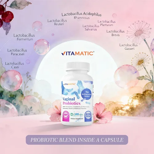 Miniatura 5 de Vitamatic Probióticos vaginales para mujeres – 20 mil millones de UFC, equilibrio de pH y control de olores, 60 cápsulas DR con prebióticos