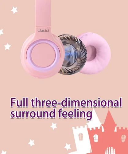 Miniatura 5 de U20 - Auriculares para niños, color rosa, auriculares con cable para niños con control de volumen seguro de 94 dB, diseño plegable, cómodos