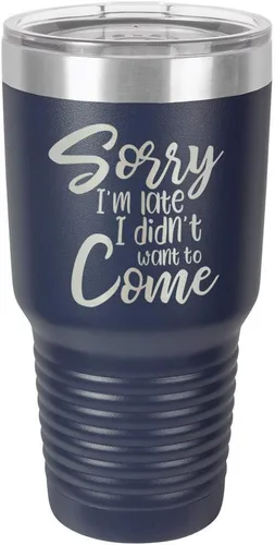 Miniatura 18 de Sorry I'M LATE I DIDN'T WANT TO COME Vaso negro de 30 onzas con popote y tapa superior deslizante Taza de viaje de acero inoxidable Comparar
