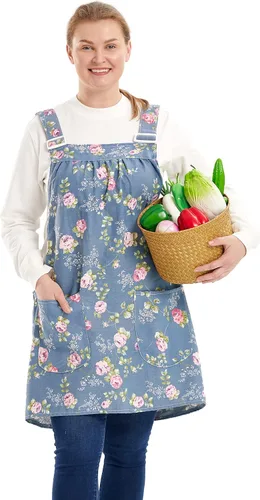 Miniatura 15 de Delantales sin lazos para mujer, talla grande, con bolsillos, de algodón, lino, para hornear, cocina, cocina
