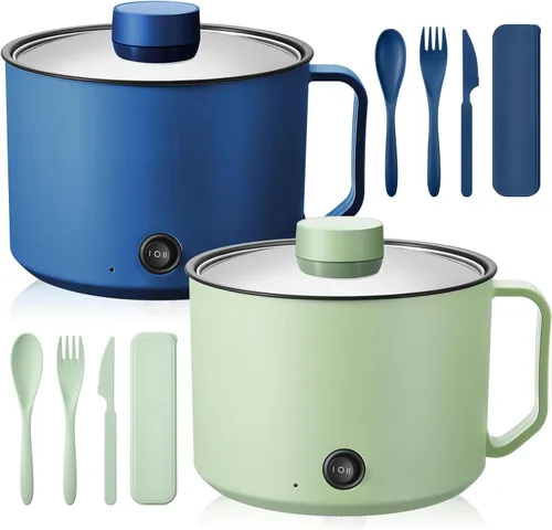 2 Piezas 1.8L Olla Eléctrica para Ramen Olla Caliente Eléctrica Cocinadora de Fideos de Doble Potencia, Protección contra Hervir en Seco,