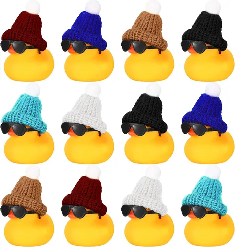 Miniatura 9 de Chivao 12 piezas de mini patos de goma con gafas de sol/lentes y sombreros/collar, patos de goma de crucero a granel, regalo del día de San