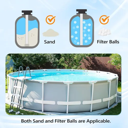 Miniatura 5 de VINGLI - Tanque de filtro de piscina de arena de 10 pulgadas con una bomba de piscina de 1/3 HP de 115 V y bolas de filtro de piscina, bomba