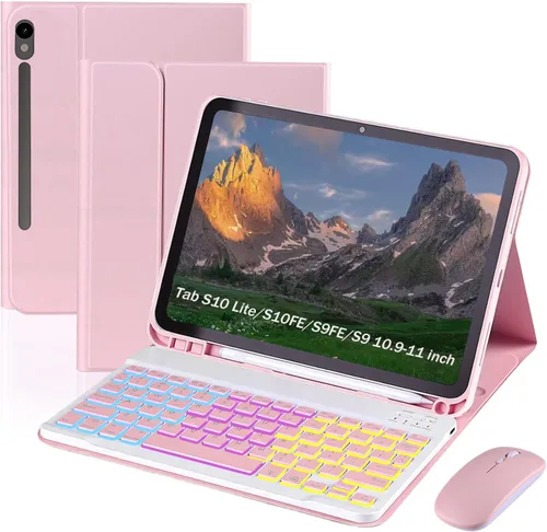 Miniatura 9 de Funda de teclado para Samsung Galaxy Tab S6 Lite de 10.4 pulgadas, teclado ligero desmontable con retroiluminación, funda delgada para tableta