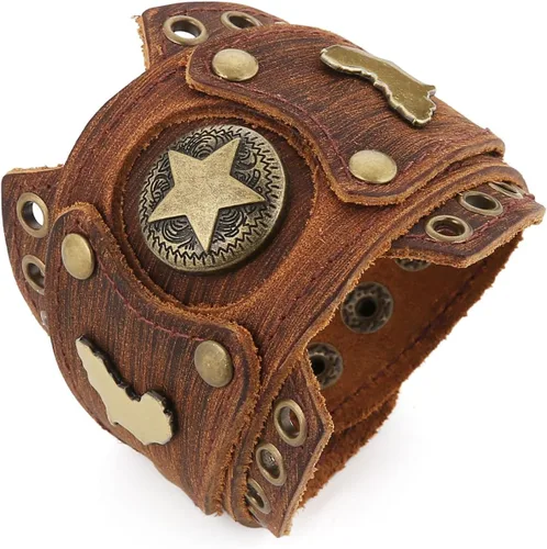 Miniatura 8 de HZMAN Pulseras de Cuero Retro para Hombre Pulsera de Puño de Cuero Ajustable Pulsera Ancha de Muñeca Regalo de Joyería