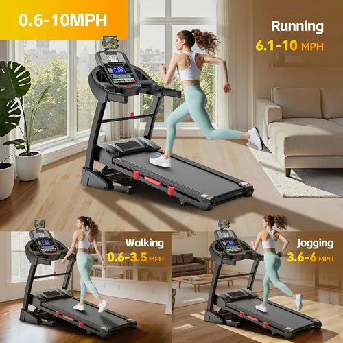 Miniatura 8 de Cinta de correr plegable con capacidad de 400 lbs para el hogar con inclinación del 15%, cinta de correr de 5.0 HP para hacer ejercicio, 0.6–10 MPH