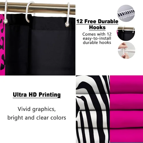 Miniatura 4 de Poedist - Juego de cortinas de ducha para baño, 4 piezas, estampado de leopardo rosa, estilo brillante, incluye cortinas de ducha y tapetes