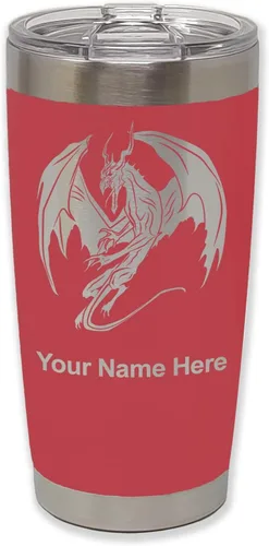 Miniatura 24 de LaserGram Vaso aislado al vacío de 20 onzas, dragón, grabado personalizado incluido (negro)