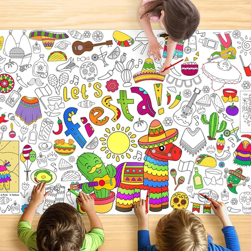 Miniatura 26 de Groovy - Mantel para colorear para niños, póster colorido de 30 x 72 pulgadas con letreros de paz, margarita, diseños retro, perfecto