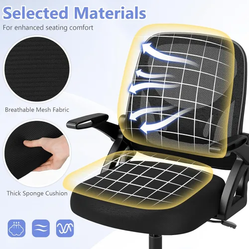 Miniatura 5 de Giantex Silla de oficina de malla, silla de escritorio ergonómica con brazos abatibles y soporte lumbar, escritorio giratorio de altura ajustable