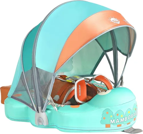 Mambobaby Flotador con Toldo y Cola Nuevo Mejorado Flotador de Piscina No Inflable para Bebé Flotador de Natación Mambo Entrenador de Natación