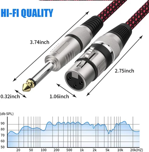 Miniatura 5 de BIFALE - Cable XLR hembra a 1/4 TS de 6 pies, cable de micrófono trenzado de nailon BIFALE TS de 0.250 in, cable de micrófono desequilibrado, cable