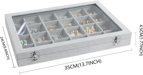 Miniatura 44 de Wuligirl - Joyero organizador de terciopelo para aretes, collares y pulseras con tapa transparente de exhibición, almacenamiento de joyas