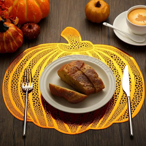 Miniatura 4 de Funnymoom Juego de 6 manteles individuales de calabaza de Acción de Gracias, manteles individuales de otoño de 15 pulgadas, manteles individuales