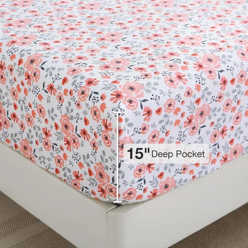 Miniatura 31 de Viviland Juego de sábanas de 3 piezas con estampado botánico de mariposas y flores rosas y moradas, sábanas de microfibra suave y transpirable