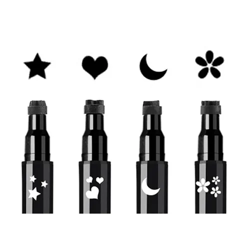 Juego de sellos faciales y delineadores, 4 sellos de forma negra y delineadores de ojos de fieltro, bolígrafo de maquillaje de ojos 2 en 1 de doble