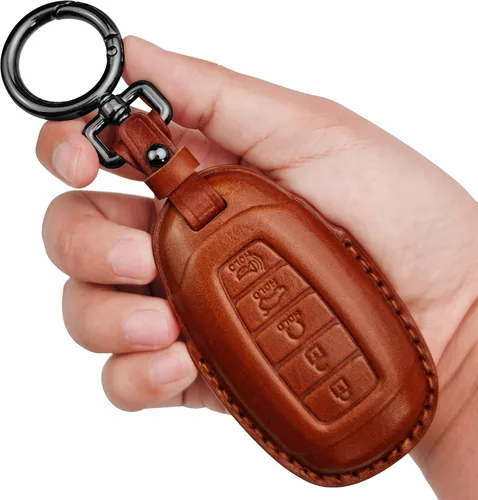 Miniatura 9 de Tukellen Funda de cuero genuino para llavero inteligente para Hyundai Palisade Elantra GT Accent Kona Santa Fe Veloster 2020-2022 (negro, 4 botones)