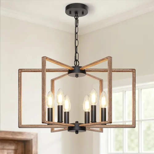 Miniatura 9 de Candelabro negro de granja, lámpara geométrica de 6 luces para comedor, moderna lámpara de techo industrial de metal, luces colgantes rústicas