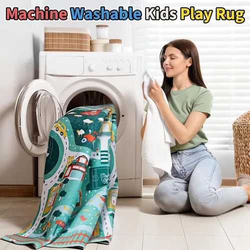 Miniatura 6 de Alfombra de juego educativa UKISS, 55"x55" alfombra de tráfico para niños, alfombra antideslizante y lavable para niños, alfombra para niños