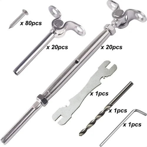 Miniatura 4 de Kit de herramientas de barandilla de cable de acero inoxidable, 20 pares para sistema de barandilla de cable 3/16, ángulo ajustable, grado marino