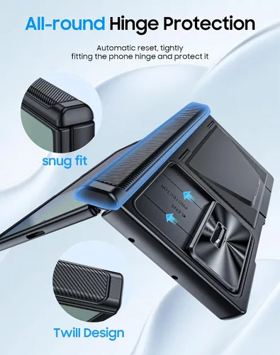 Miniatura 6 de Funda para Samsung Galaxy Z Fold 7 con tarjetero con bloqueo RFID, cubierta de lente deslizante integrada y protección de bisagra y protector
