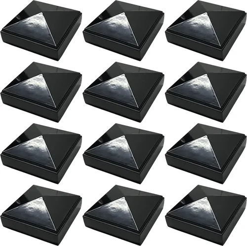 Miniatura 13 de Tapa de poste piramidal de aluminio de 3 x 3 pulgadas para postes de metal, ajuste a presión, color negro con recubrimiento en polvo, resistente al
