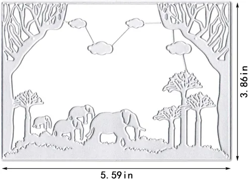 Miniatura 2 de Troqueles de corte de fondo de elefantes, animales, marco de fondo, troqueles para hacer tarjetas, fondo de árboles, troquelado, plantilla