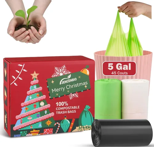 Miniatura 10 de Bolsas de basura compostables con asa compostable de 4 galones con cordón extra grueso de 0.78 mils, bolsas de desechos de compost de comida con US