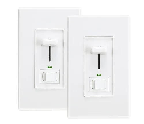 Miniatura 7 de Cloudy Bay Interruptor de atenuación de pared con indicador verde, para luz LED/CFL/incandescente, diapositiva regulable de un solo polo de 3 vías