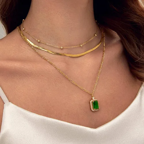 Miniatura 2 de Collares para mujer chapados en oro, esmeralda, corazón, apilable, gargantilla de cadena delicada, joyería para mujer, regalos simples