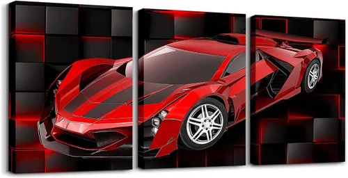 Miniatura 24 de Feelyou Cuadro azul de carreras para pared, 12 x 16 pulgadas, 3 piezas de autos deportivos de velocidad, lienzo para decoración de pared, diseño