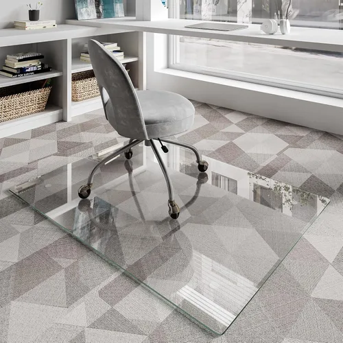 Koonmi Tapete de cristal para silla de alfombra, 36 x 48 pulgadas, tapete de vidrio templado para silla de oficina, tapetes de vidrio con bordes