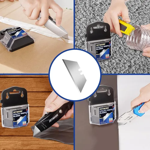 Miniatura 3 de JETMORE - Hojas de cuchillo utilitario, paquete de 50 hojas para cortador de caja, hoja de acero SK5 de alto carbono, hoja de tamaño estándar