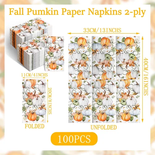 Miniatura 2 de Sinmoe 200 servilletas de papel de calabaza de Acción de Gracias, toallas de mano desechables para baño, toalla de papel decorativo para invitados