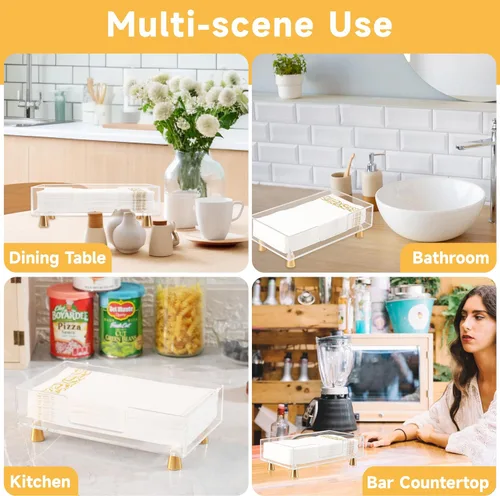 Miniatura 7 de LUVCOSY - Servilletero acrílico con pies, toallero acrílico para invitados, bandeja de almacenamiento de toallas de mano transparente, diseño único