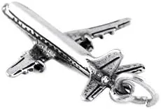Miniatura 3 de LGU Abalorio de plata esterlina oxidada 3D grande avión pasajero avión jet