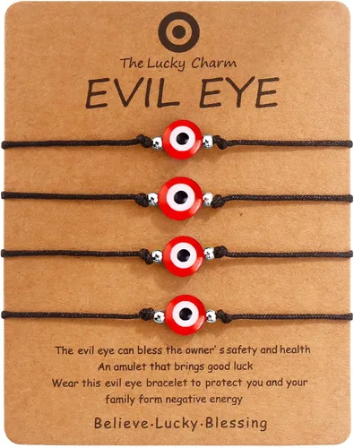 Miniatura 8 de SUMMER LOVE Paquete de Pulseras de Mal de Ojo Juego de 4 Tobilleras Cordón Negro Rojo Protección de la Suerte Pulseras Ajustables Hechas a Mano