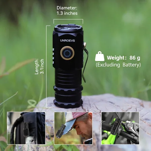 Miniatura 7 de UNROEVS Mini linterna recargable de 2550 lúmenes con carga USB C, pequeñas linternas de alto lúmenes, 5 modos, luz de bolsillo con clip, linterna
