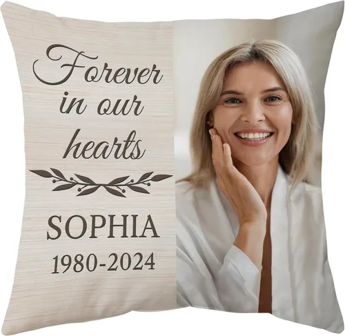 Miniatura 22 de Hyturtle Almohada conmemorativa personalizada de condolencias con inserto de 12 x 12 pulgadas, regalos impresos de doble cara para la pérdida de un