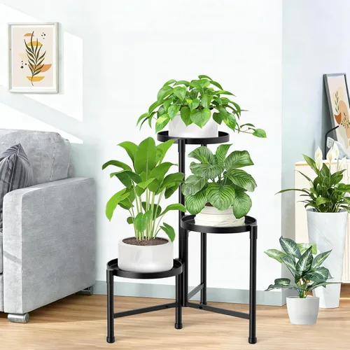 Miniatura 9 de Soporte esquinero de metal de 3 niveles para interiores y exteriores, soporte para múltiples macetas de 30 pulgadas de alto, organizador de plantas