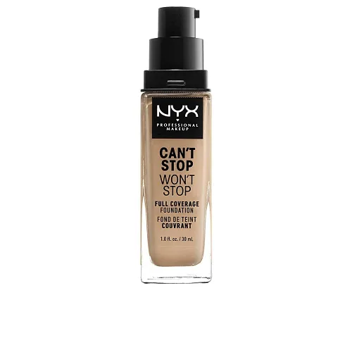 Miniatura 33 de NYX PROFESSIONAL MAKEUP Base de maquillaje Can't Stop Won't Stop, cobertura completa las 24 horas, acabado mate, color beige verdadero 08 VERDADERO