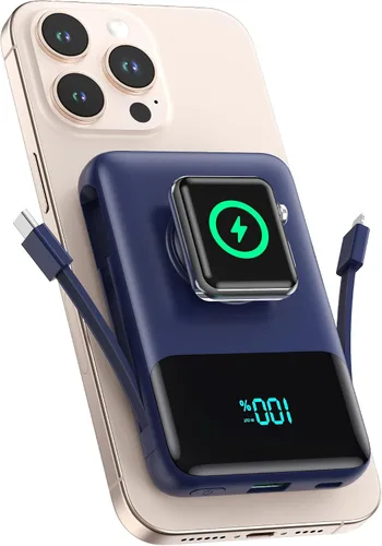 Miniatura 7 de Cargador portátil magnético para iPhone con cable incorporado, banco de energía inalámbrico de 10800mAh para Magsafe, esencial de viaje, paquete