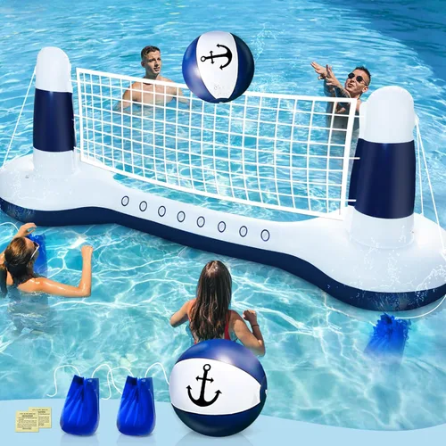 Miniatura 7 de TURNMEON Luau Tiki - Juego inflable de red de voleibol para piscina, grande de 105 x 28 x 35 pulgadas, juego de juguetes acuáticos flotantes