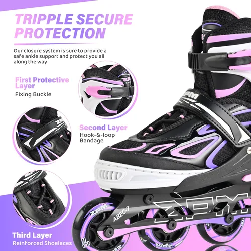 Miniatura 4 de 2PM SPORTS Vinal - Patines en línea ajustables intermitentes para niñas, todas las ruedas se iluminan, divertidos patines iluminadores para niños