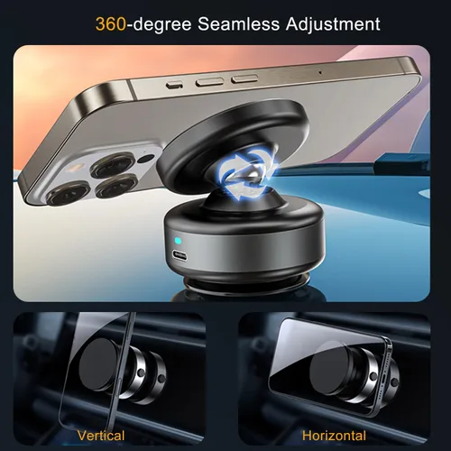 Miniatura 6 de Soporte magnético de vacío eléctrico para teléfono, soporte de ventosa inteligente con sello automático con imán N55, soporte manos libres ajustable