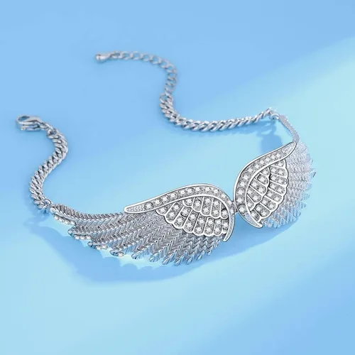 Miniatura 9 de Pulseras de alas angulares para mujer, pulsera de cadena ajustable chapada en plata, brazalete de ala de ángel para mujer, cumpleaños, Navidad, día