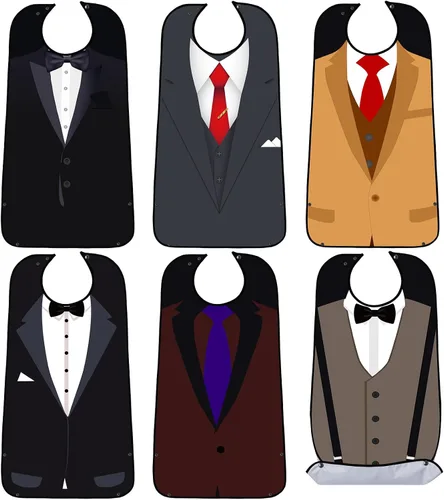 Miniatura 9 de SATINIOR Paquete de 6 baberos para adultos para hombres mayores con atrapa migas, impermeables, lavables, protectores de ropa, regalo para el padre