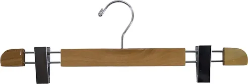 Elegante colgador de madera con perfil bajo y clips ajustables extragrandes, perchas para pantalones o faldas con gancho giratorio cromado de 360